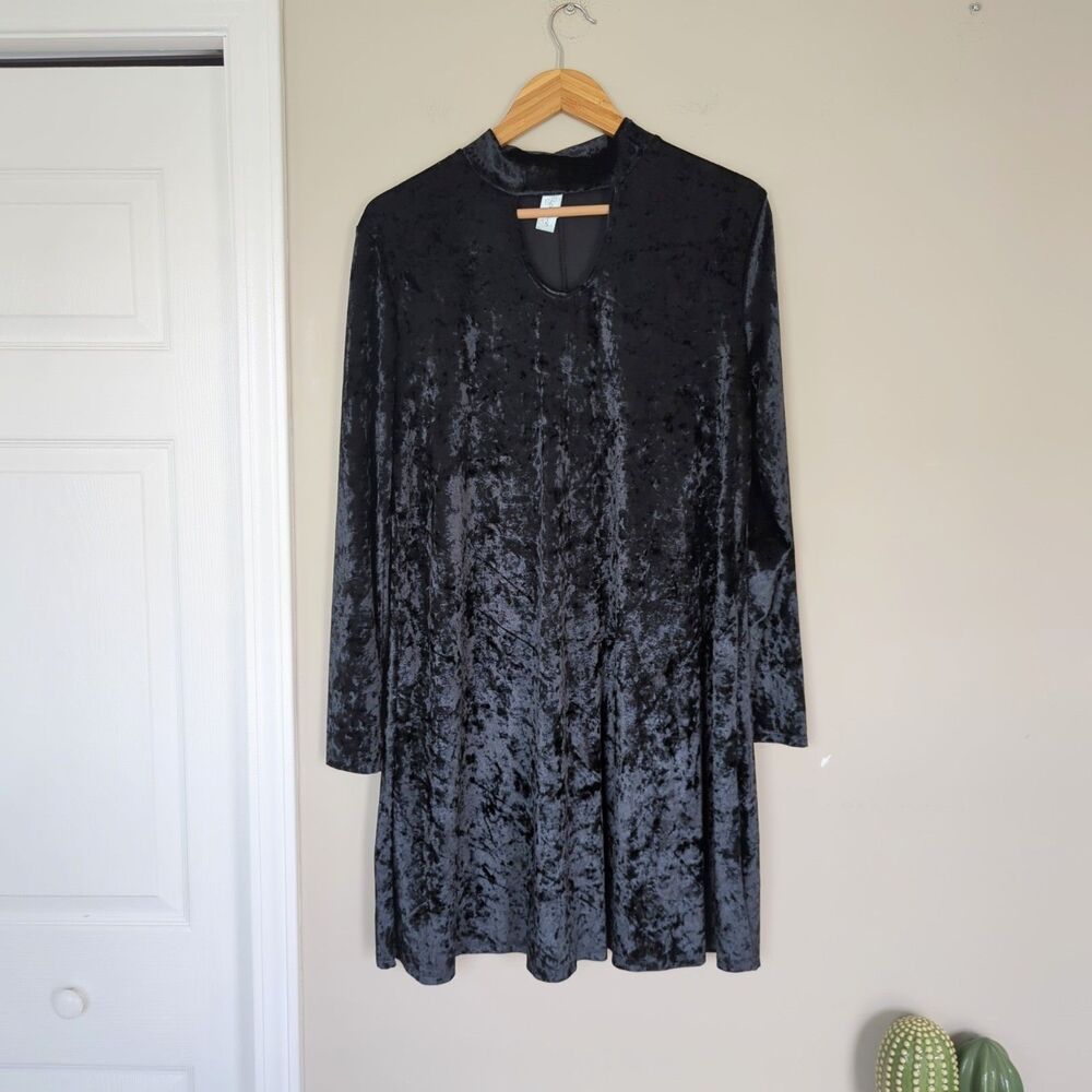 Black Crushed Velvet Long Sleeve Swing Dress Goth Whimsigoth Witchy Large